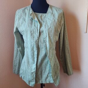 Sage Green Brocade Renaissance Fitted Shirt Jacket